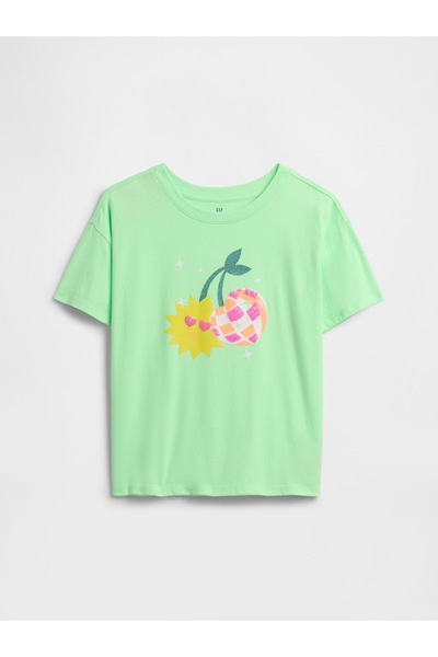 GAP Kız Çocuk Açık Yeşil Relaxed Grafik Baskılı T-Shirt