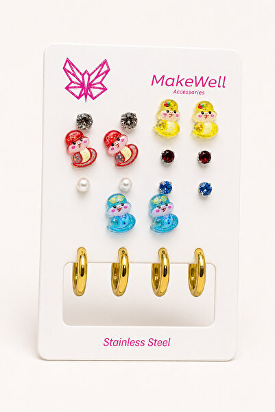 MakeWell 9 Pairs of Women's Earrings Set – 7 Pairs of Colorful Duck Figurine ...
