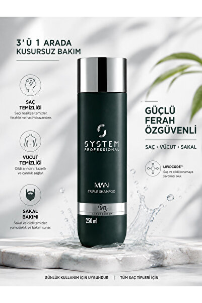 Wella System Professional Man M1 Triple 250 ml Multi-Use Men's Shampoo for Ha...