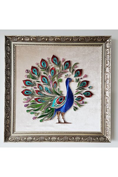 Ebru Filografi Tavus Kuşu Filografi Tablo 60x60 cm