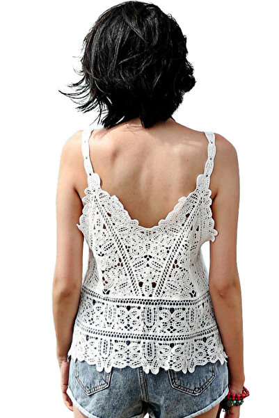 VeeShop Top larg de vara, tip maieu, crosetat, model floral