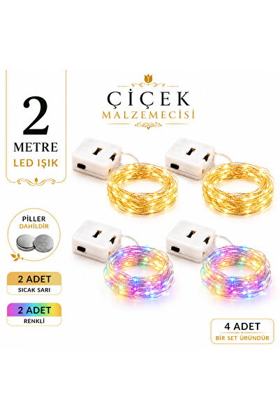 KLC Çiçek Malzemecisii KLC Çiçek Malzemecisi 2 Metre Pilli Peri LED Işık 4’lü...