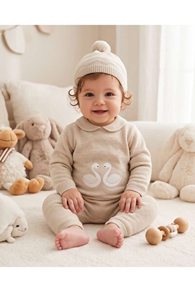 Nipperland 100% Knitwear Kuğulu Baby Girl Jumpsuit