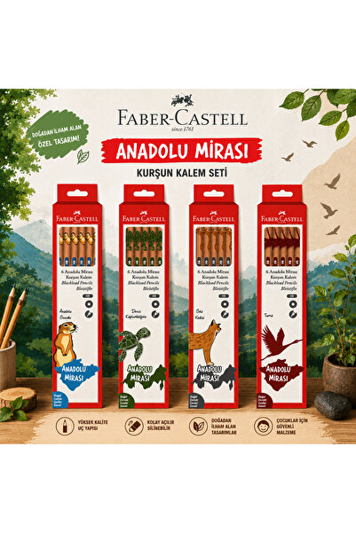 Faber Castell Anadolu Mirası Kurşun Kalem Yer Sincabı - Turna - Saz Kedisi - ...