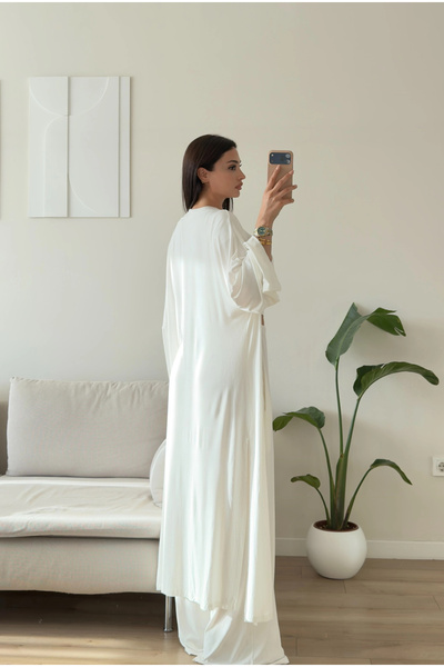Zoom Butik Üçlü Hırkalı Viskon Takım - BEYAZ