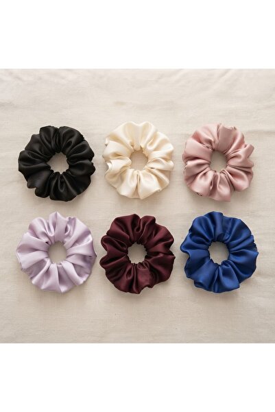 Se&On dizayn 6'Lı Saten Kumas Toka Seti,Karışık Renk Scrunchie Toka Seti
