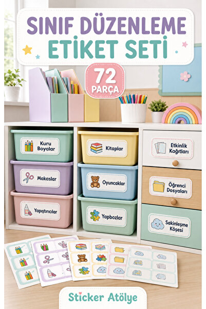 StickerAtölye Sticker Atölye 72 Parça Pastel Sınıf Düzenleme Seti Dolap ve Ku...