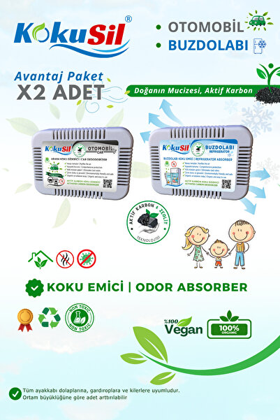 kokusil Otomobil-Araba ve Buzdolabı Koku Giderici Koku Emici 2 li Paket