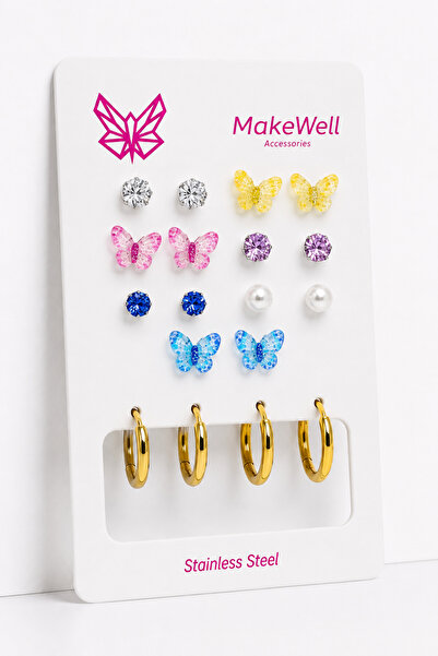 MakeWell 9 Pairs Women's Earrings Set – 7 Pairs Colorful Butterfly Pearl and ...