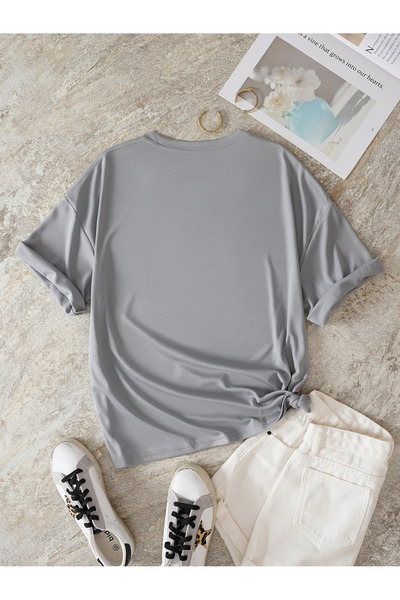Let's Wear Cat Printed Detailed Short Sleeve T-Shirt