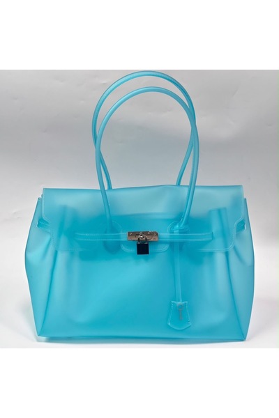 BAGS شنطة جيلي شفافة خفيفة ومقاومة للماء – مقاس 35×24×17 سم - لون ازرق