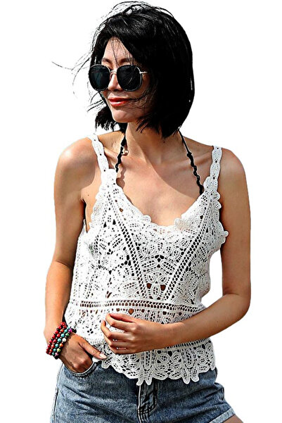VeeShop Top larg de vara, tip maieu, crosetat, model floral