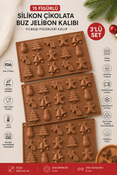 Stork 3 Pieces of 15-Figured Silicone Christmas Chocolate Mold – Ice, Jelly, ...