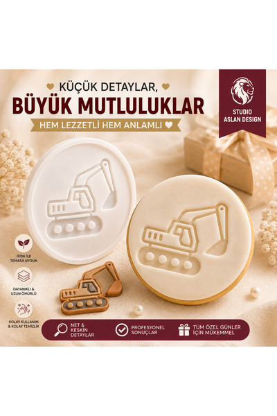 StudioAslanDesign Ekskavatör Kepçe Şeker Hamuru Kalıbı | İş Makinesi Kurabiye...