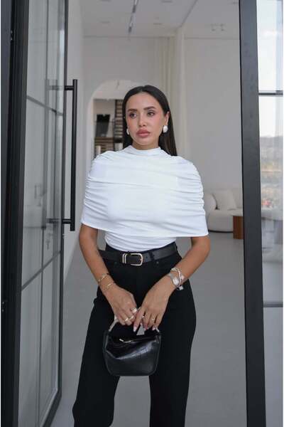 Havoş White Turtleneck Draped Blouse