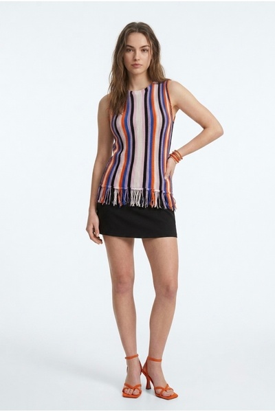 Neden Tekstil Women's Multicolor Striped Tassel Knitwear Blouse