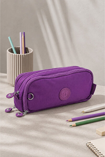 İMAKS Large Size Crinkle 3 Zipper Pen Holder Mobile Phone Makeup Handbag Scho...