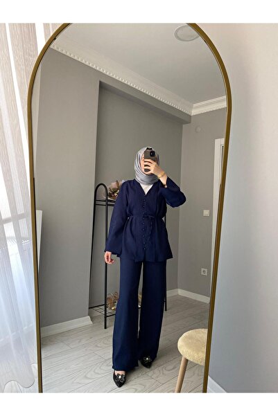 Generic Brand Tensel V-Neck Navy Blue Suit