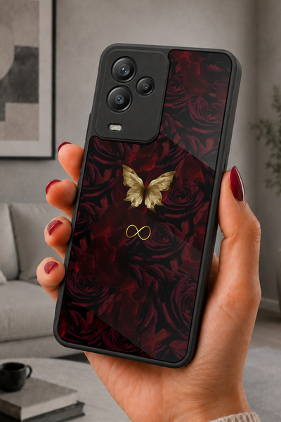General Mobile GM24 Pro Uyumlu BordoGül Desenli Kamera Korumalı Darbelere Day...