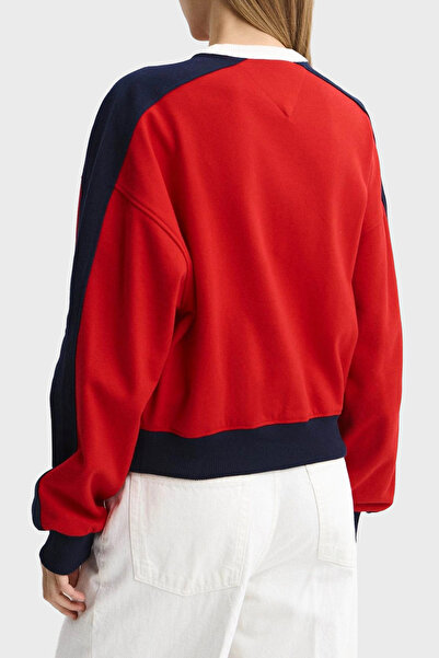 Tommy Jeans % 100 Pamuk Renk Bloklu Bisiklet Yaka Sweat Kadın SWEAT DW0DW22826 XK9