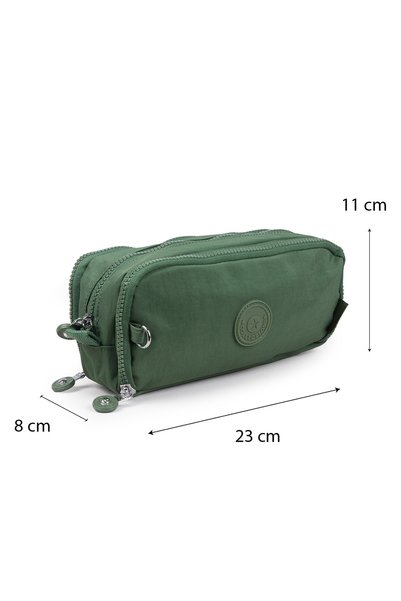 İMAKS Large Size Crinkle 3 Zipper Pen Holder Mobile Phone Makeup Hand School Bag Wallet Green 1415K