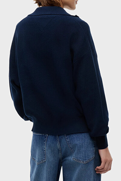 Tommy Jeans % 100 Pamuk Yarım Fermuarlı Balıkçı Yaka Kazak Kadın KAZAK DW0DW22928 C1G