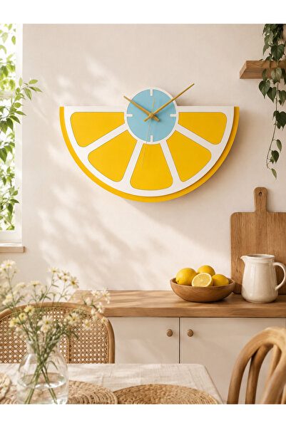 Boncukafası Limon Dilimi Duvar Saati 40 cm | Sessiz Mekanizmalı Modern Mutfak...