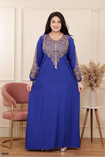 M&O 2 Elegant Jalabiya with Royal Blue Embroidery, Featuring a Loose and Comf...