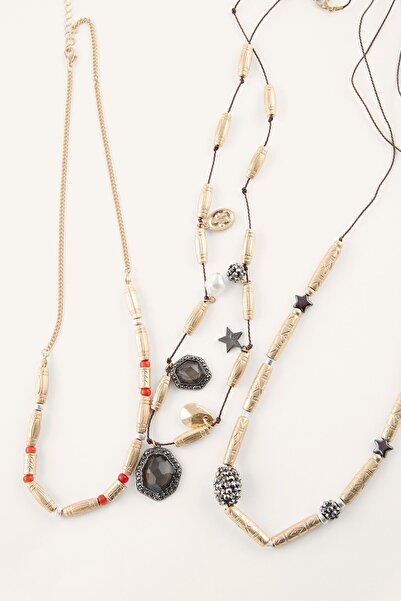 DeFacto Women's Bead and Stone Detailed 3-Piece Necklace Set I4284Axns