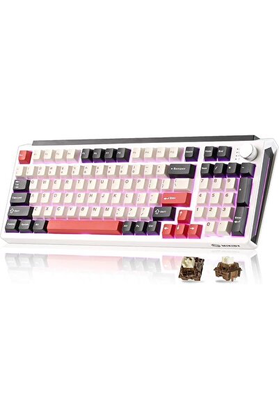 GENERAL Mikiby K98 Wireless Three-Mode Gaming Mechanical Keyboard White and B...