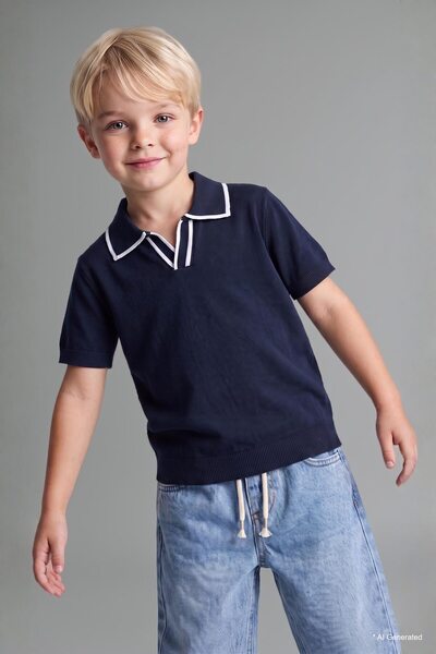 DeFacto Regular Fit V-Neck Navy Blue T-Shirt Baby Boy H9069A526Au