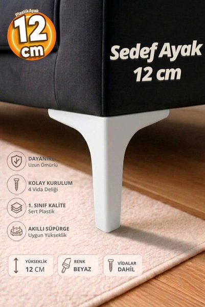 PlastikAyak Lüks Mobilya Kanepe Sehpa Tv Ünitesi Koltuk Ayağı 12 Cm Beyaz Baz...
