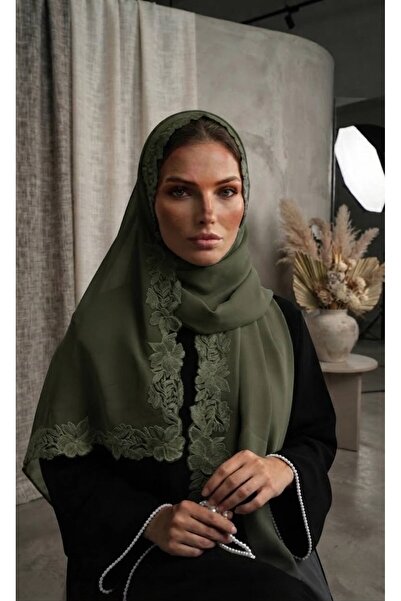 Veil Designer طرحه بوال نطريز الورد علي ثلاث اطراف من الطرحه تطريز يدوي قماش ...