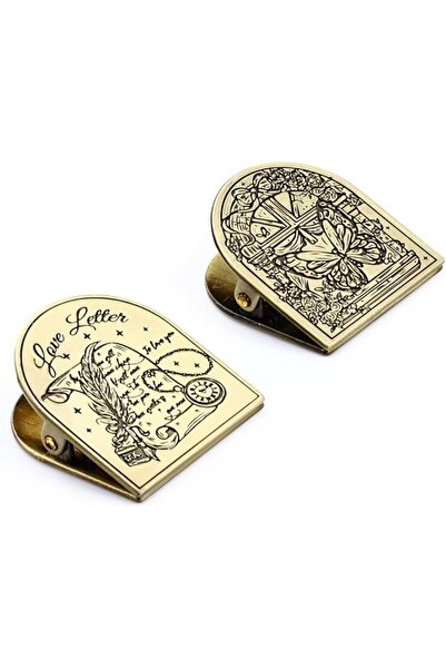 GENERAL 2-Pack Vintage Metal Book Clips - Decorative Brass-Colored Binding Cl...