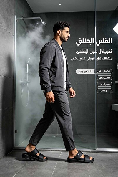 NajdEva Shop صندل رجالي أسود من الجلد الصناعي بحزامين، مزين بإبزيم معدني، نعل...