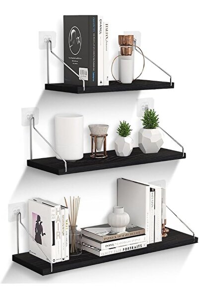 GENERAL 3 Sets of Floating Shelves, Rustic Wooden Shelf with Metal Brackets f...