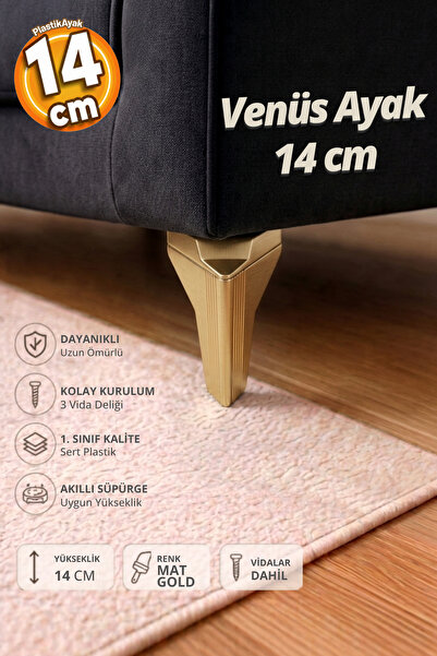 PlastikAyak Venüs Lüks Mobilya Kanepe Tv Ünitesi Koltuk Ayağı 14 Cm Gold Baza...