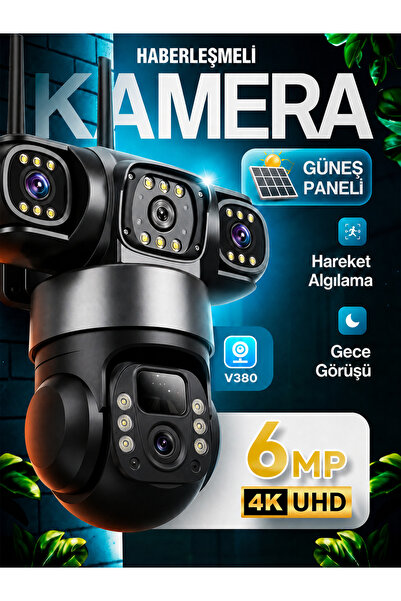 V380 Pro 4G SIM Kartlı 6MP 3 Lensli Solar PTZ Güvenlik Kamerası 360° Uzaktan ...