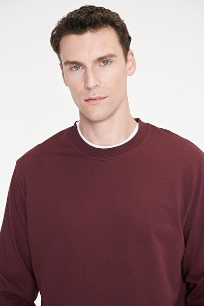 AC&Co / Altınyıldız Classics Erkek Bordo Pamuklu Standart Fit Normal Kesim 2 İplik Bisiklet Yaka Sweatshirt