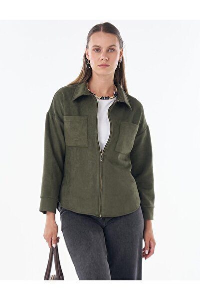 KYR Shirt Collar Suede Blouse Dark Khaki