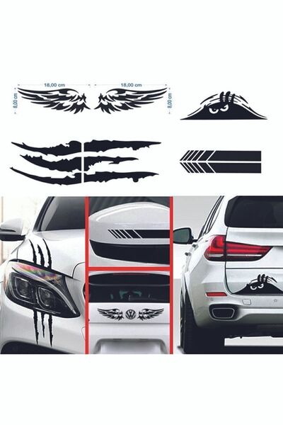 İŞCAN MOTOR Oto Sticker 4lü Paket Kanat Monster Pençe Bagaj Sticker Araba-Lap...