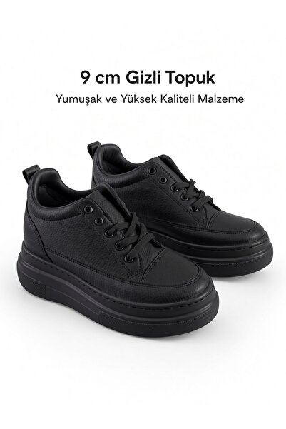 McDark Women's Hidden Heel High Sole Sneaker Shoes-Black
