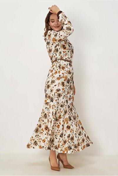 Alvina Belted Flower-Patterned Dress 46555
