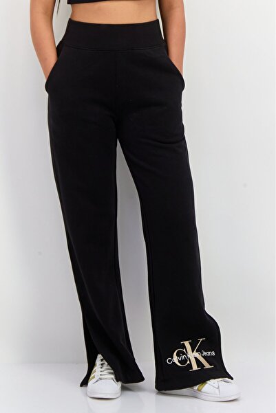 Calvin Klein Jeans Women Regular Fit Embroidered Logo Wide Leg Pants, Black