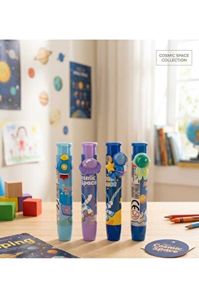 Retro Women Space Astronaut Cosmic Patterned Four-Piece Pencil Vip Eraser Set...