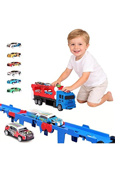 HQSLsund Transport Truck Toy for Kids, 2-Story Container Truck with 6 Racing ...