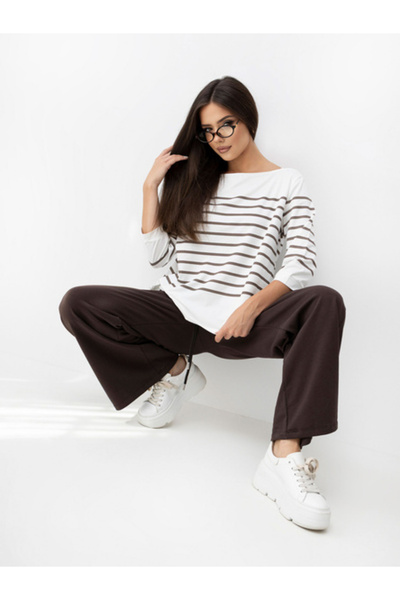 Relevance Women's Blouse 3/4 Sleeve, Stripes, RELEVANCE, Ecru Elegant Office