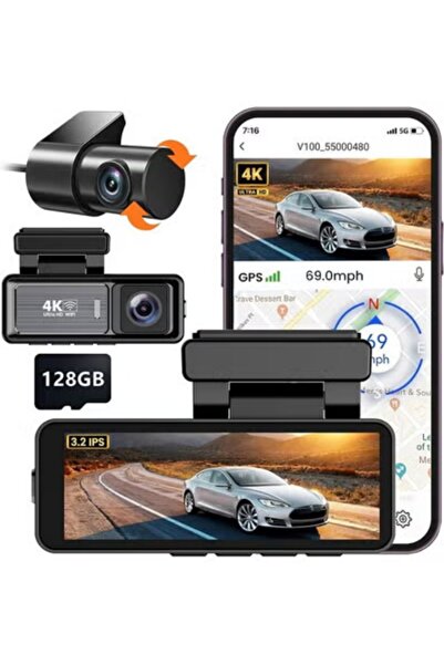 YILUX كاميرا لوحة القيادة للسيارة أمامية وخلفية بدقة 4K + 1080P - شاشة 3.2 بو...