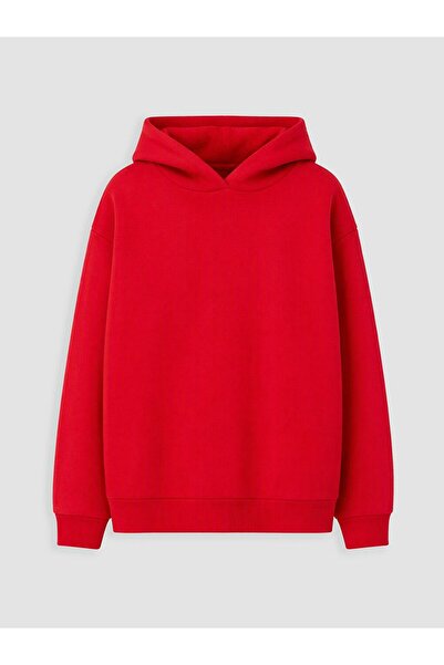 LC Waikiki LCW Kids Kırmızı Kapüşonlu Kız Çocuk Kalın Sweatshirt