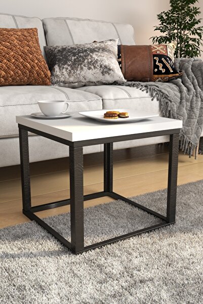 PROMODÜL Kare Orta Sehpa 44x44x40,7 cm – 28 mm Tabla, Masif Ahşap Ayak – Gri ...